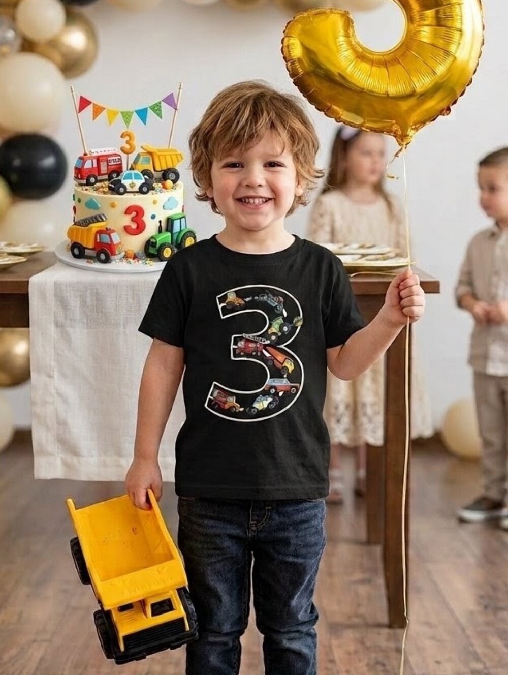 3rd Birthday Graphic Tee Black with Cars and Trucks Size 4T